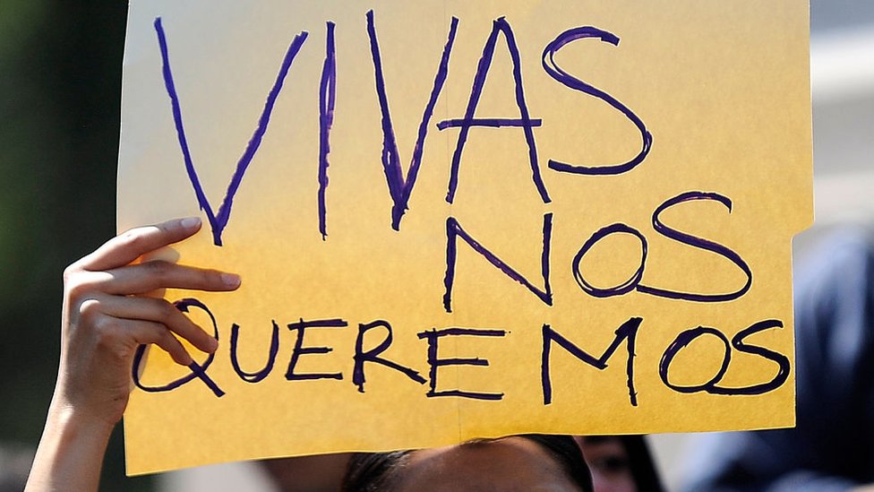 Manifestante con letrero: "vivas nos queremos".