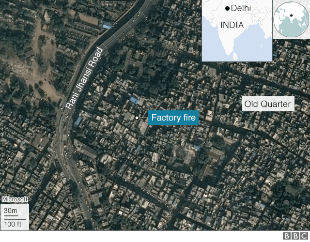 Карта Дели, показывающая, где произошел пожар на заводе