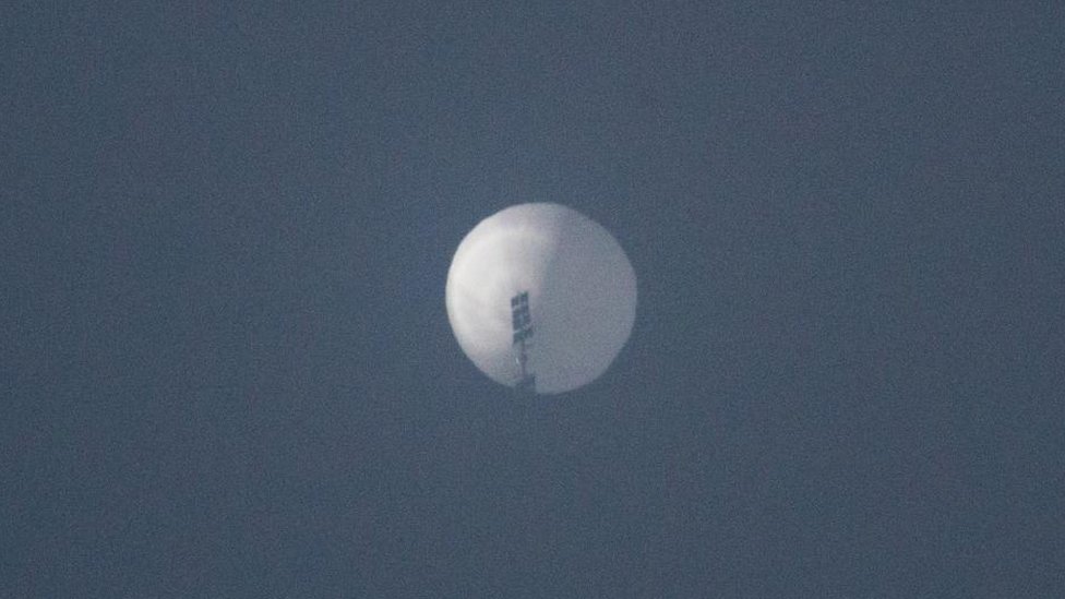A surveillance balloon in the sky over Billings, Montana,