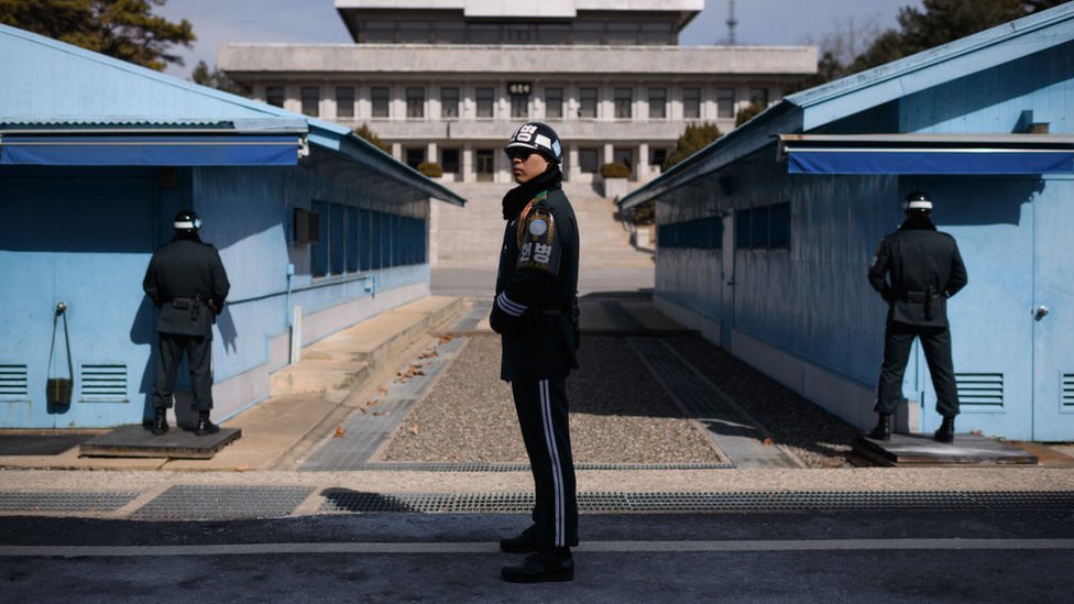 Soldados de Corea del Sur en la Zona Desmilitarizada de la frontera.