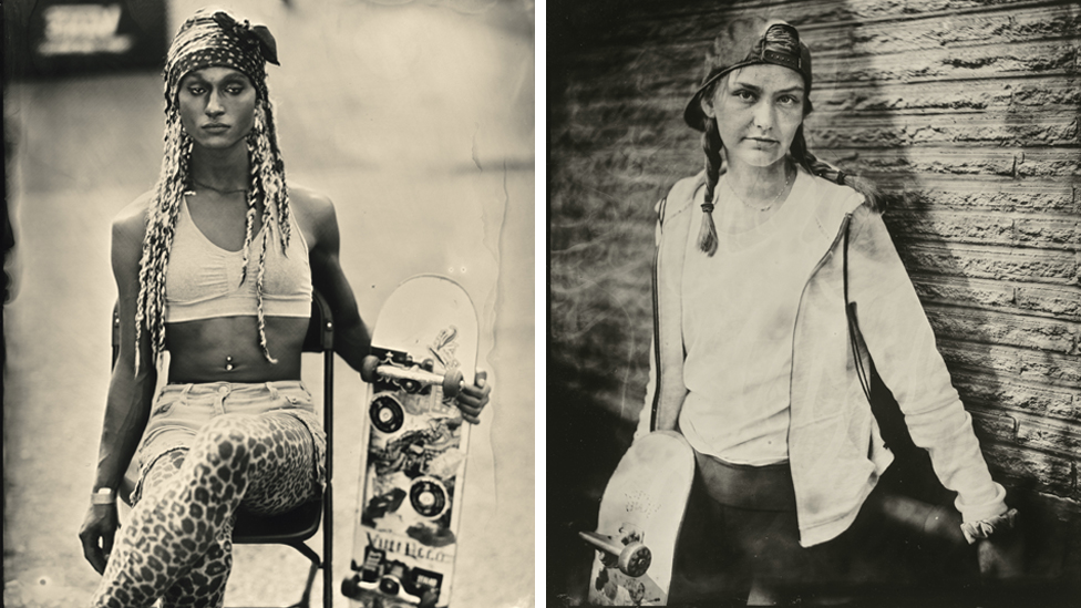 Composite of two portraits of skateboarders