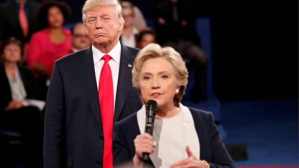 Donald Trump and Hillary Clinton taking part in a presidential debate in 2016