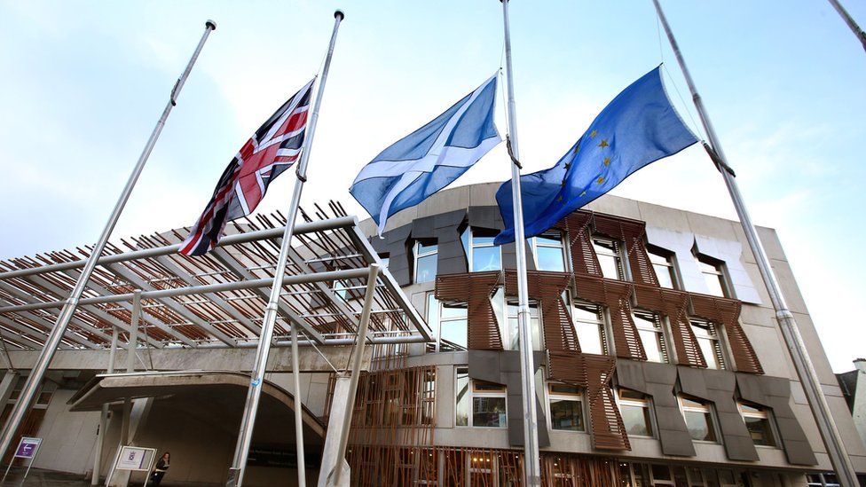 Юнион Джек, Салтайр и флаг Европейского Союза за пределами парламента Шотландии