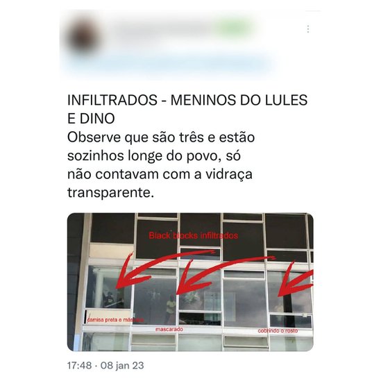 Postagem falsa acusa inflitrados de promoverem destruição em prédios públicos de Brasília