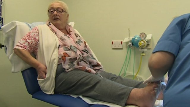 Jenny Glover had her foot saved at Ysbyty Gwynedd - and says she "owes the medical team everything".