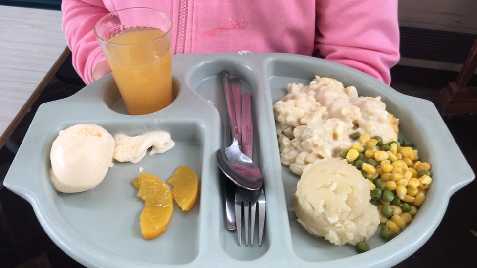 Ребенок держит школьный обед