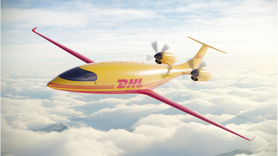 Ilustración artística del avión eléctrico de DHL Express.