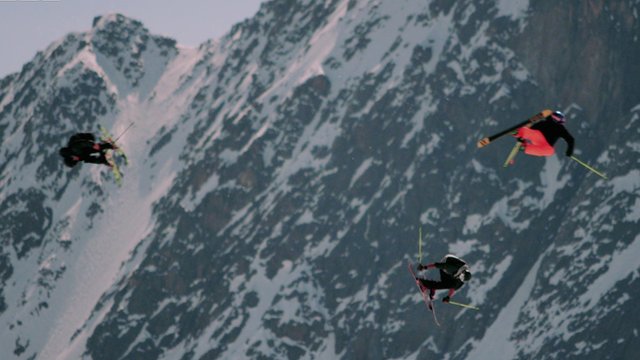 Skiers take part in the routine