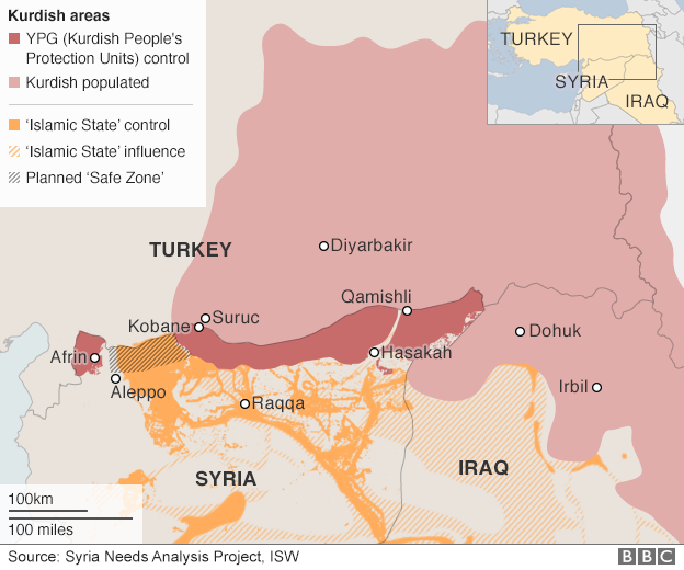Карта: курдские населенные пункты в Турции, Сирии и Ираке