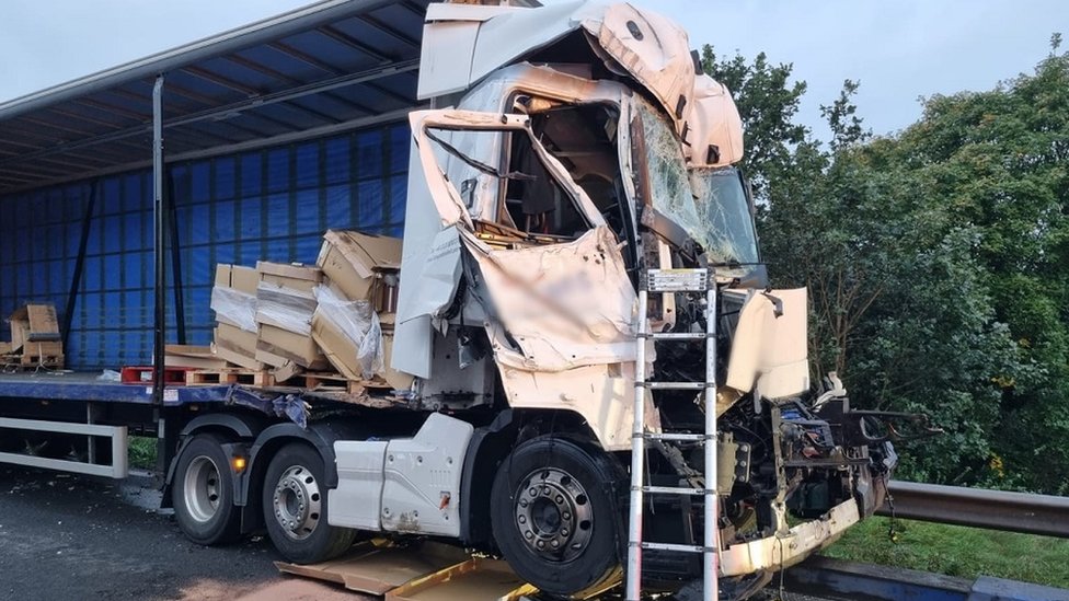 Three lorry crash causes diesel and oil spillage on M6 near