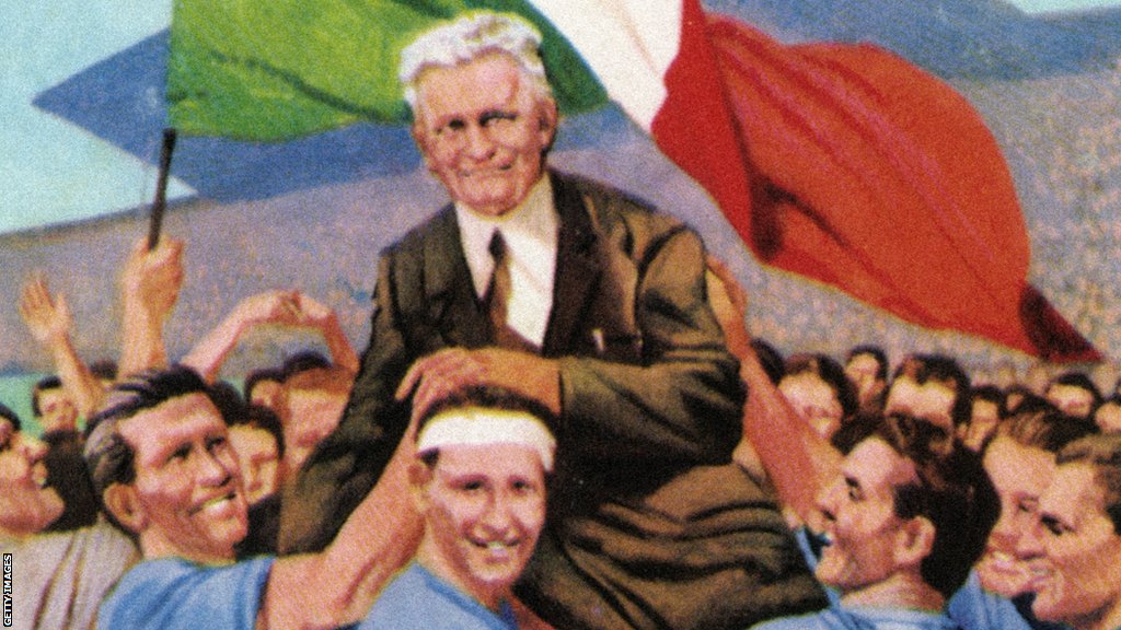 A primeira vitória de Pozzo e da Itália na Copa do Mundo é celebrada em um desenho de 1934