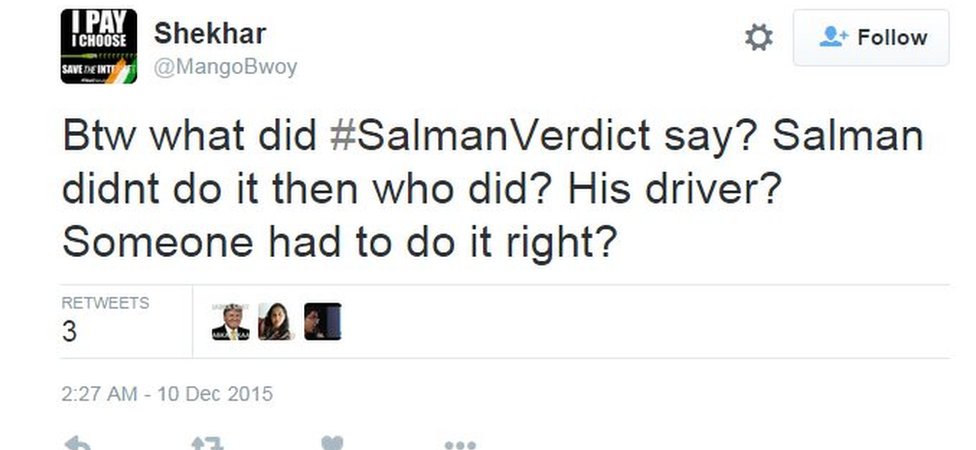 Кстати, что сказал #SalmanVerdict? Салман не сделал этого, тогда кто? Его водитель? Кто-то должен был это делать правильно?