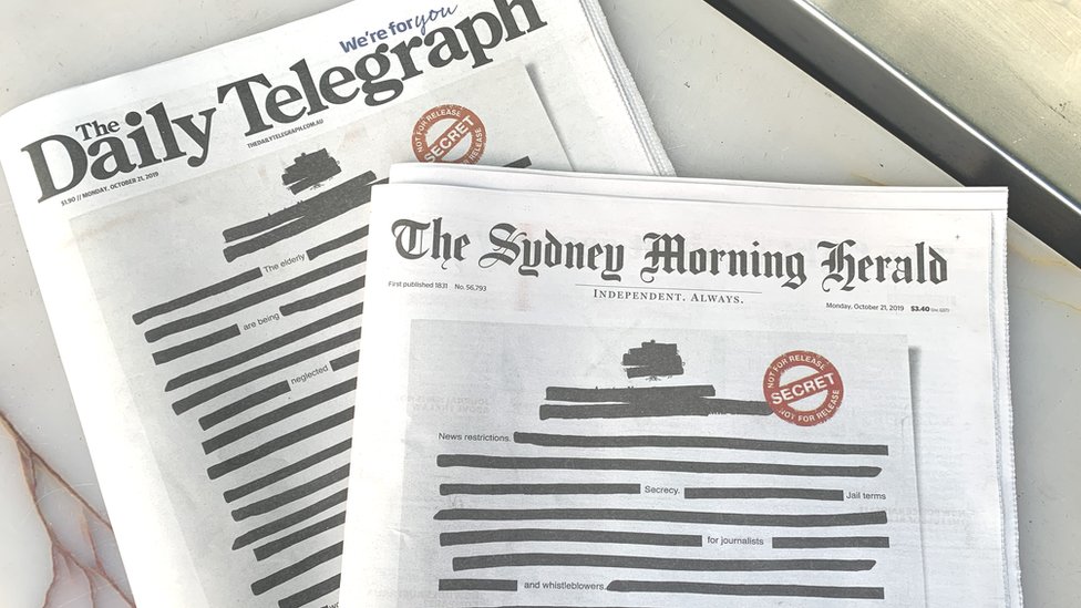 Menagerry Distraktion Alle slags Australian newspapers black out front pages in 'secrecy' protest - BBC News