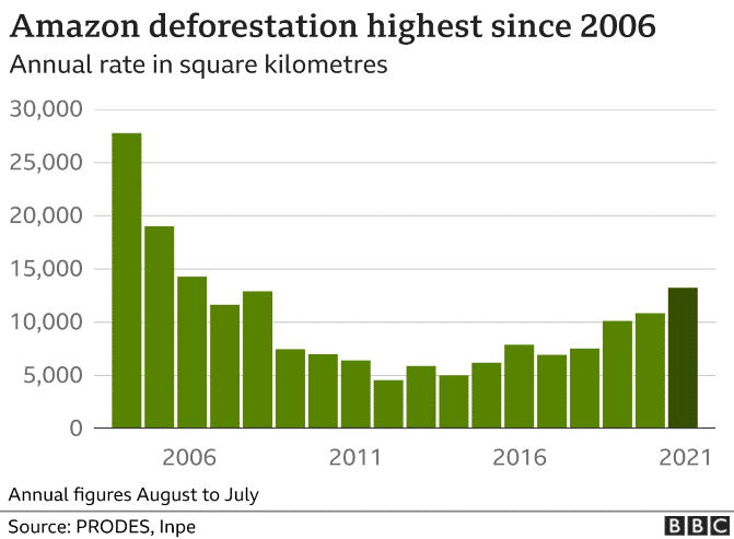 Graphic showing the increasing deforestation trends at the Amazon