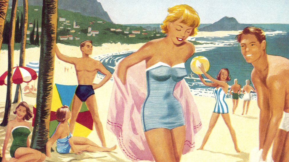 Personas en la playa, ilustración