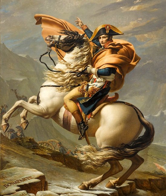 Bonaparte crossing the St Bernard Pass - a painting by Jacques-Louis David