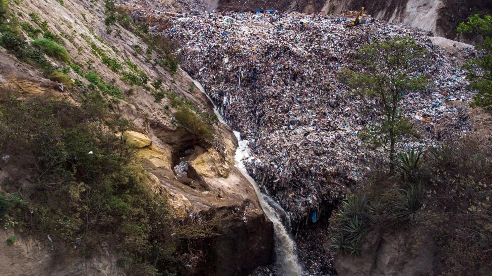A general view of waste from Guatemala's largest landfill on the Las Vacas river basin