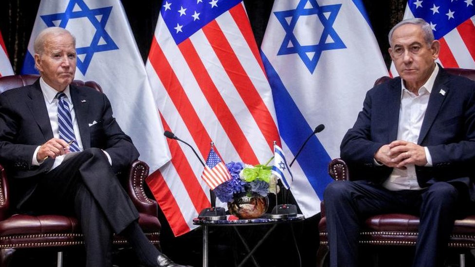 美國總統拜登和以色列總理內塔尼亞胡在新聞發佈會上（資料照片）。