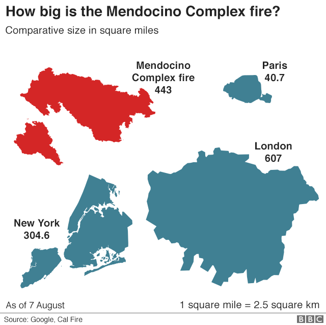 Графика: Насколько велик пожар в комплексе Мендосино