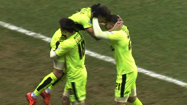 Huddersfield players celebrate Jamie Paterson's goal