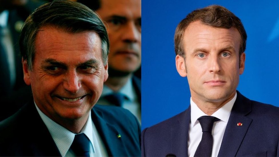 El presidente de Brasil, Jair Bolsonaro (izda.) y el de Francia, Emmanuel Macron (dcha.)