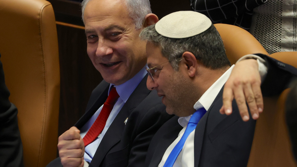 El primer ministro de Israel, Benjamín Netanyahu, junto al ultraderechista Itamar Ben-Gvir.