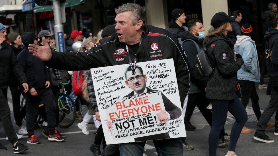 Manifestante en Melbourne.