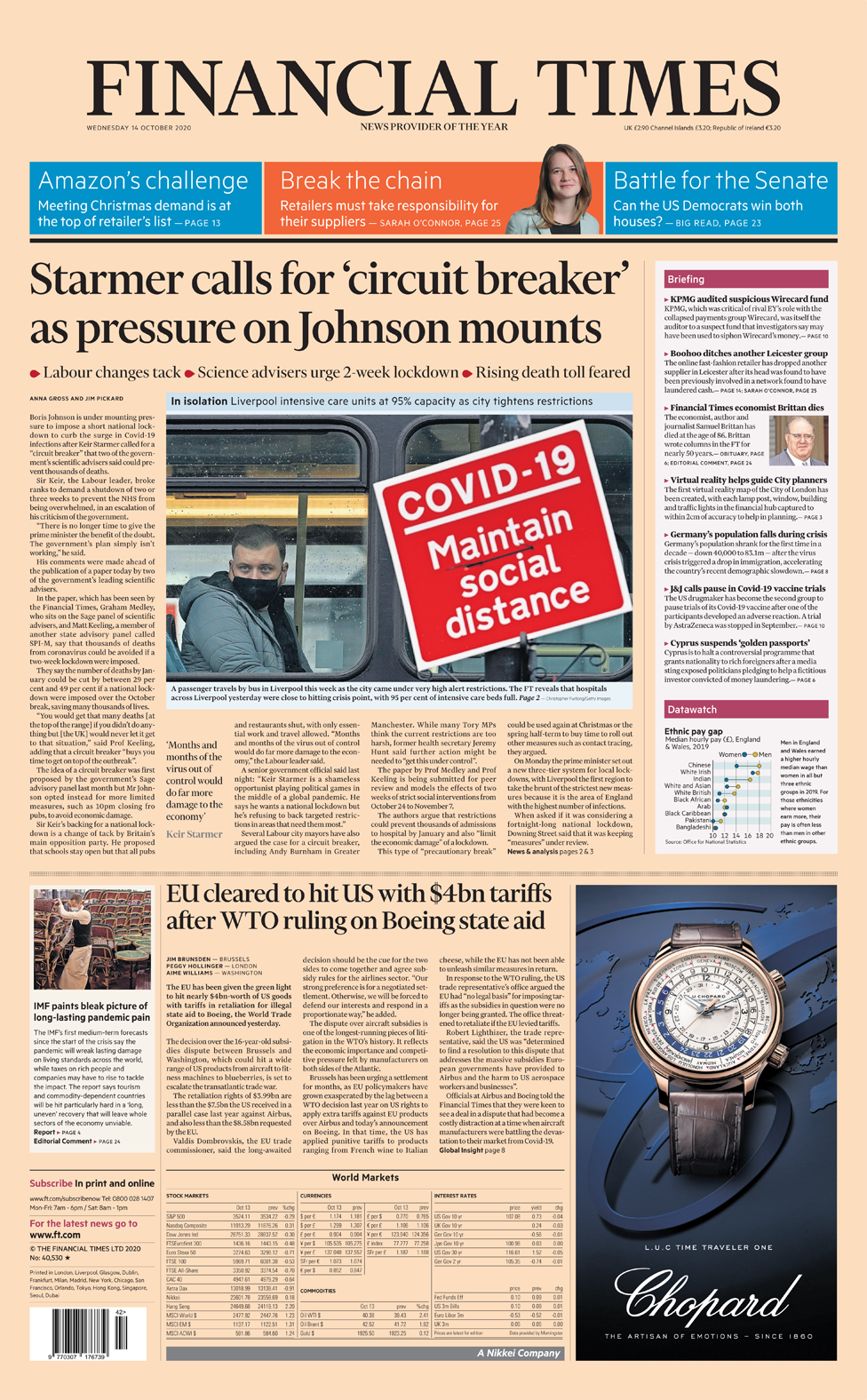 Financial Times front page 14/10/20