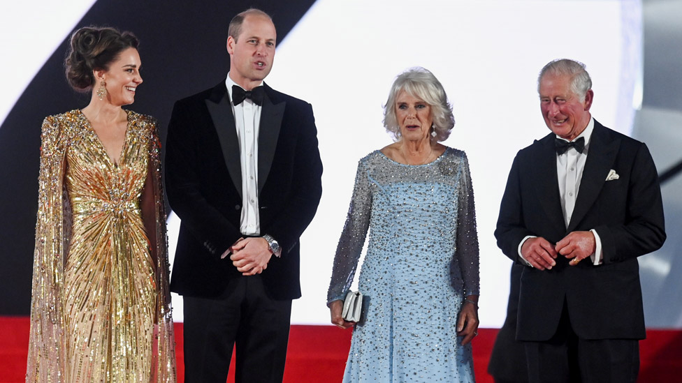 The Duchess of Cambridge, the Duke of Cambridge, the Duchess of Cornwall and the Prince of Wales at the premiere