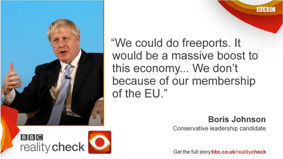 Борис Джонсон говорит: «Мы могли бы сделать фрипорты». Это было бы огромным толчком для этой экономики ... Мы не делаем этого из-за нашего членства в ЕС.