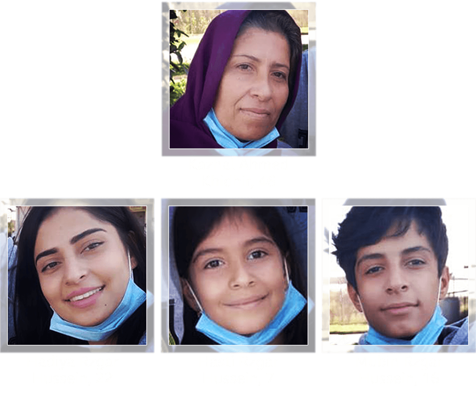 Photos showing Hadiya Rzgar Hussein, sister Hasti, brother Mubin, and mum Kazhal