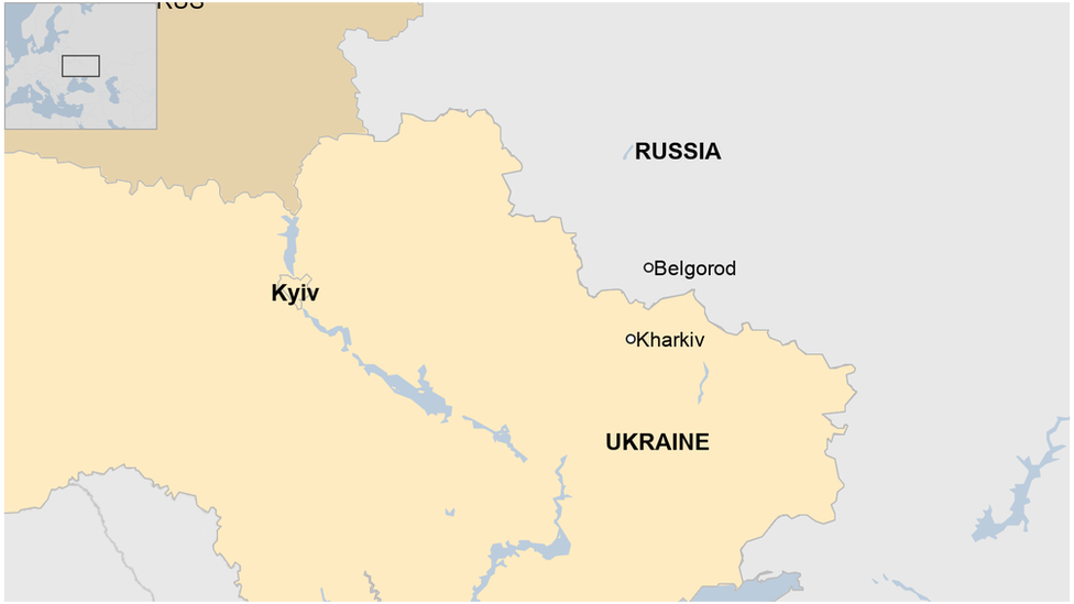 A map shows the location of Kyiv, Kharkiv and Belgorod