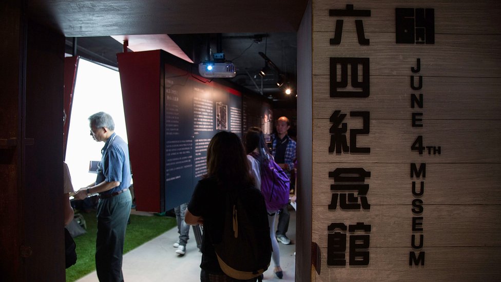 People visit the June 4th Museum during the first day open to public on April 26, 2014 in Tsim Sha Tsui, Hong Kong.