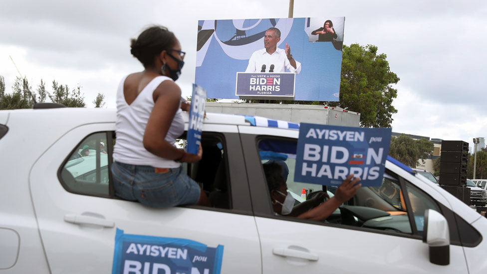 Obama stumped for Biden at a drive-in rally
