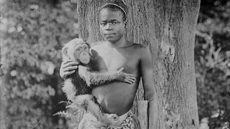 Ota Benga pictured holding a monkey in the US