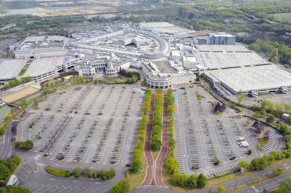 An aerial view of Bluewater shopping centre during lockdown