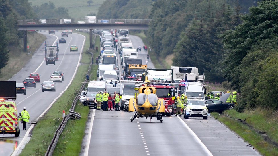 Air ambulance lands on M8 amid serious crash