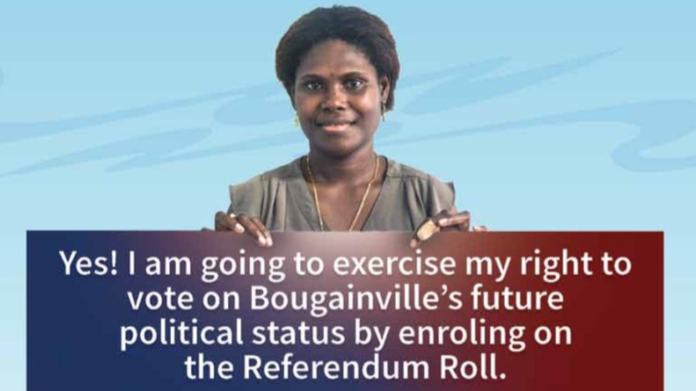 Плакат, призывающий жителей Бугенвиля зарегистрироваться для голосования