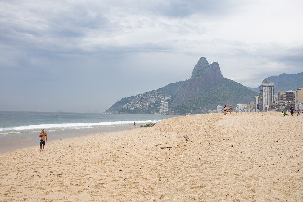 View of the beach with the Two Brothers mountains in the background