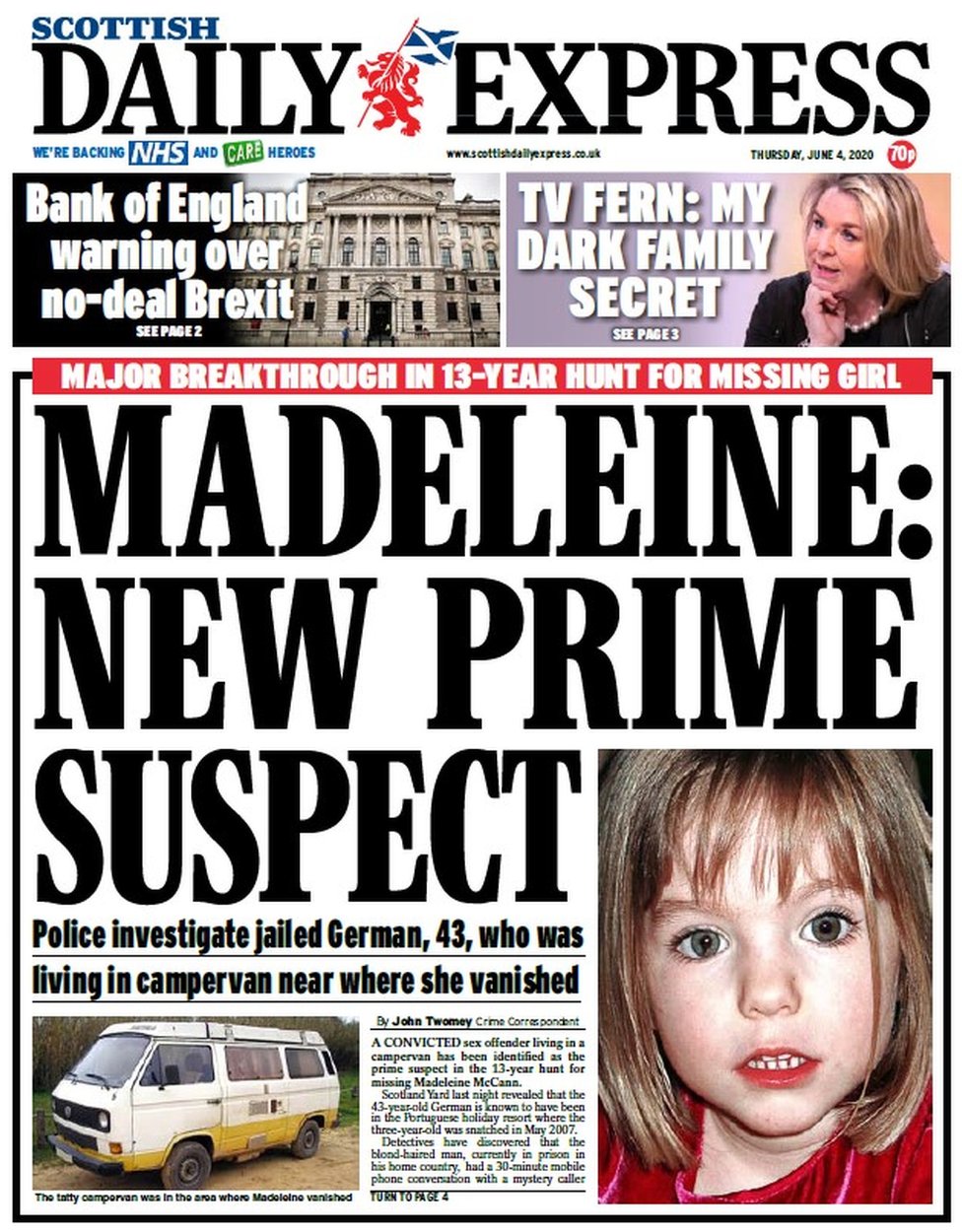 Scotland's papers: New prime suspect in search for Madeleine McCann ...