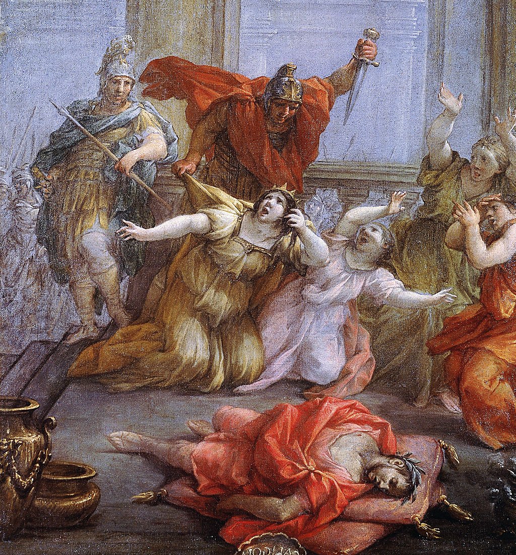 "El asesinato del emperador Calígula, su esposa y su hija" por Lazzaro Baldi