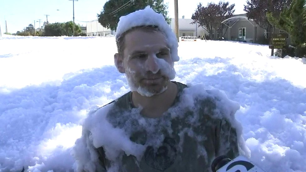 Thick foam engulfs California streets BBC News