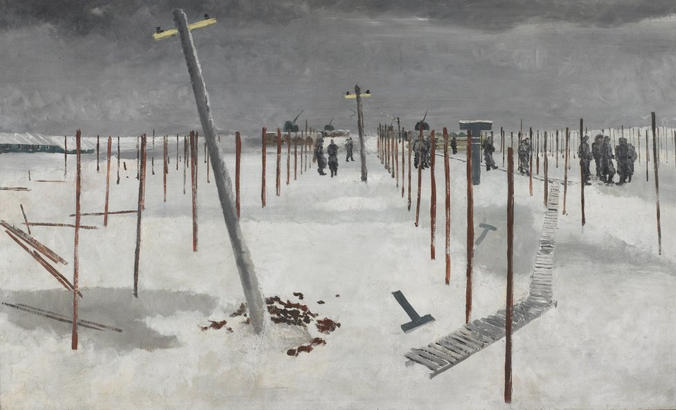 Саперы устанавливают пикеты в снегу, Альберт Ричардс, 1941
