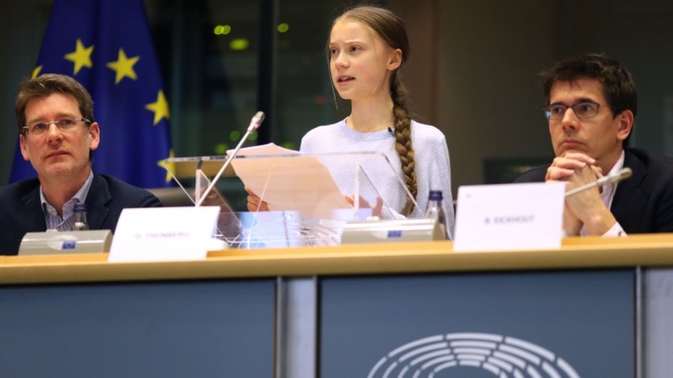 Грета Тунберг выступает на встрече в Европейском парламенте в Брюсселе 4 марта 2020 г.