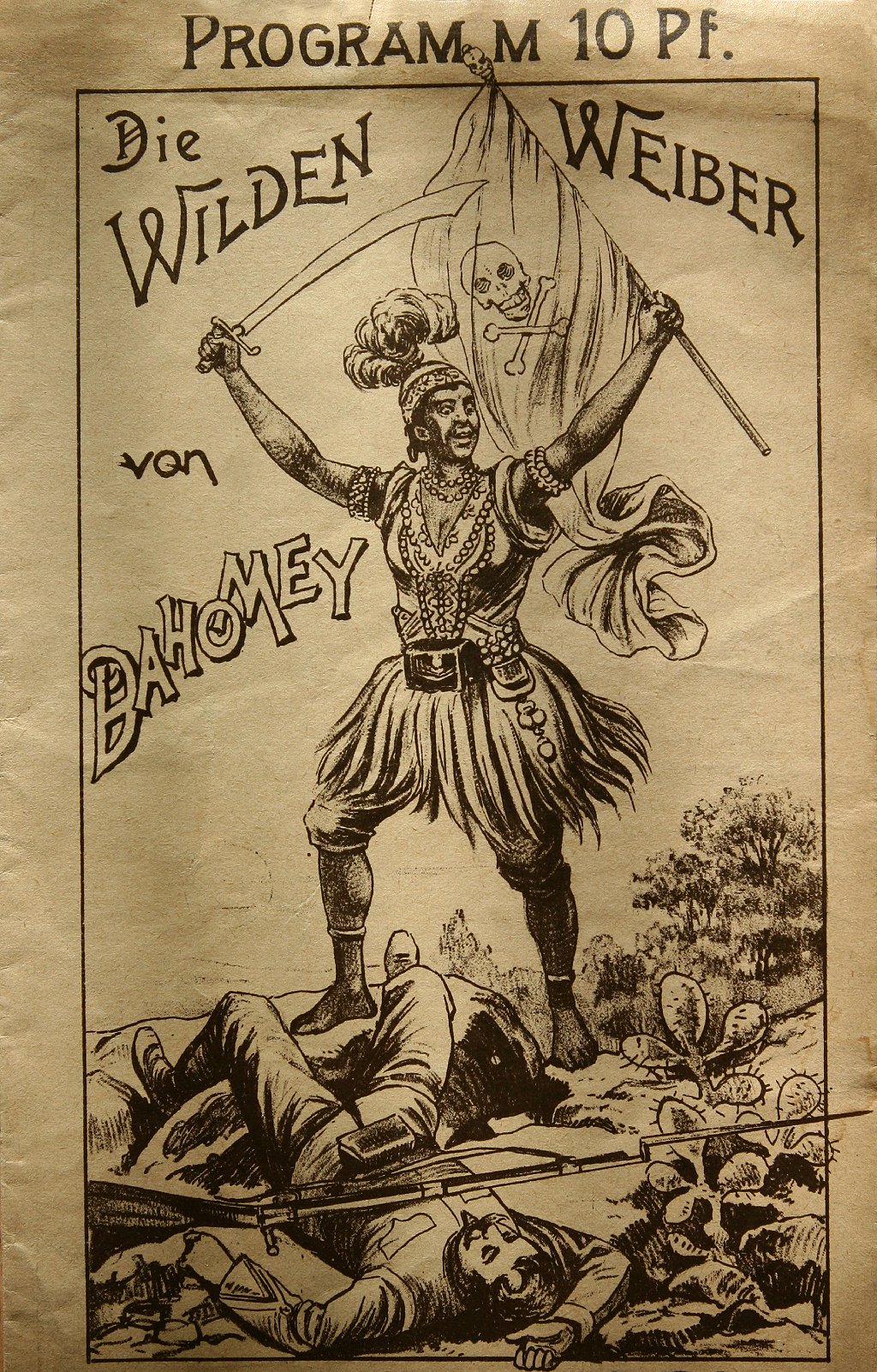 programa del espectáculo folclórico &quot;Las mujeres salvajes de Dahomey&quot; que se presentó en Munich en 1892