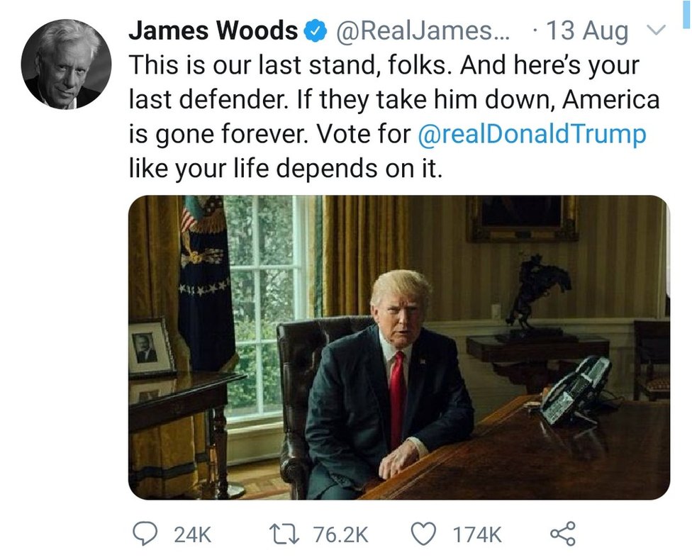 Один из самых успешных твитов Джеймса Вудса