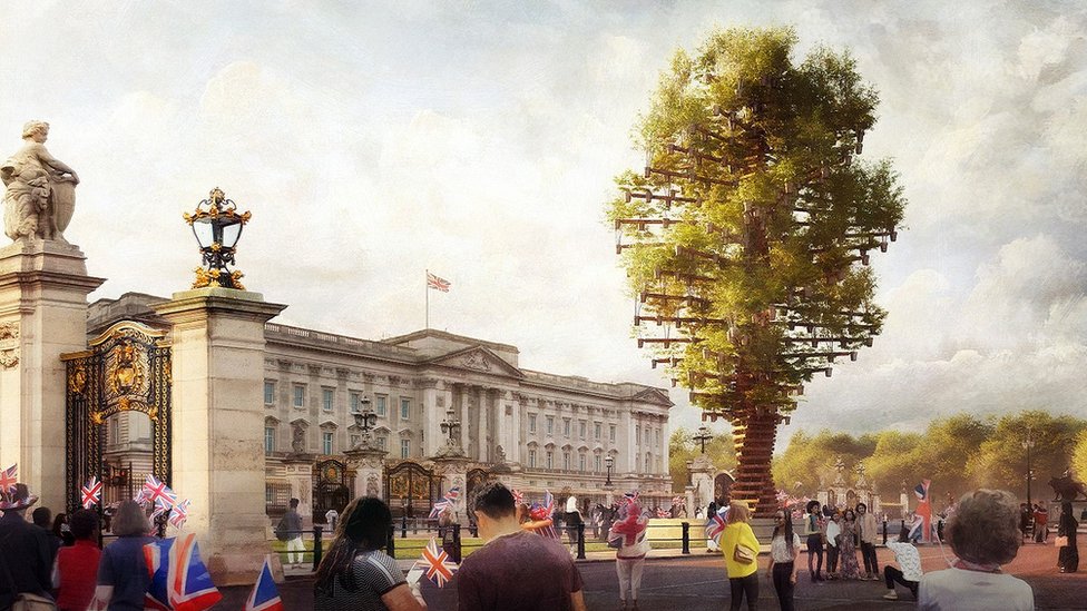Platinum Jubilee: Tree sculpture to be erected outside Buckingham Palace - BBC News
