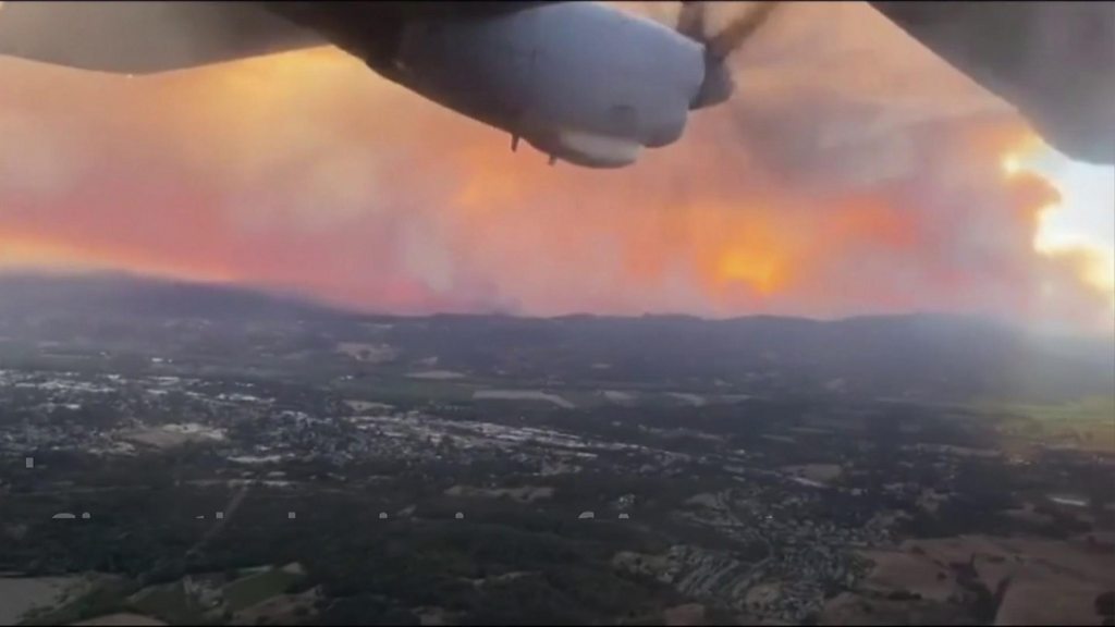 California wildfires seen from a plane as Trump declares major disaster