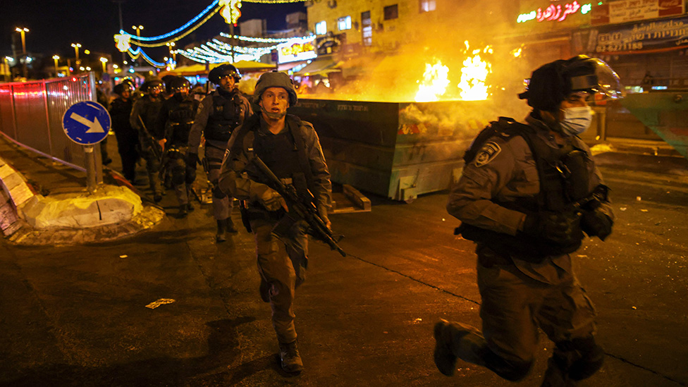 Israeli security forces clash with Palestinians outside the Damascus Gate