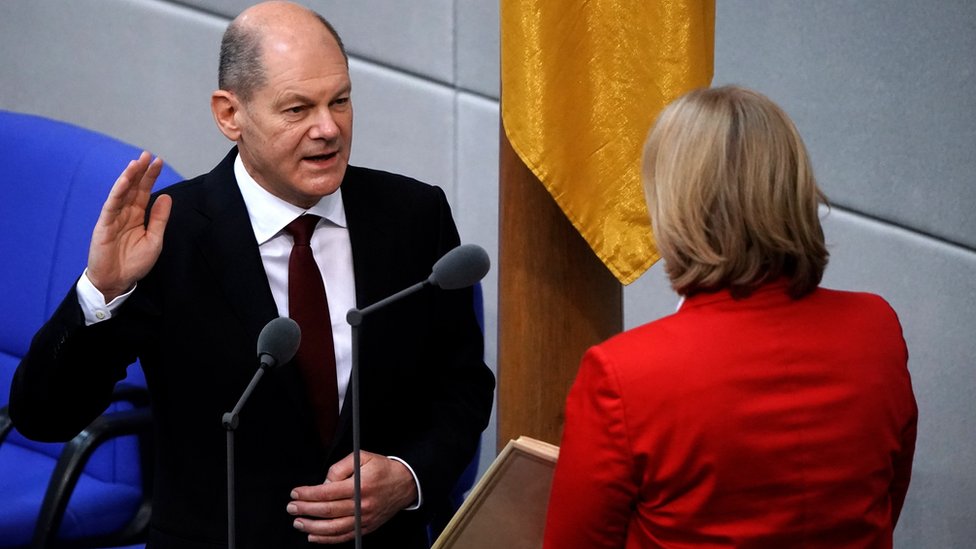Olaf Scholz at his swearing-in as the new Chancellor.